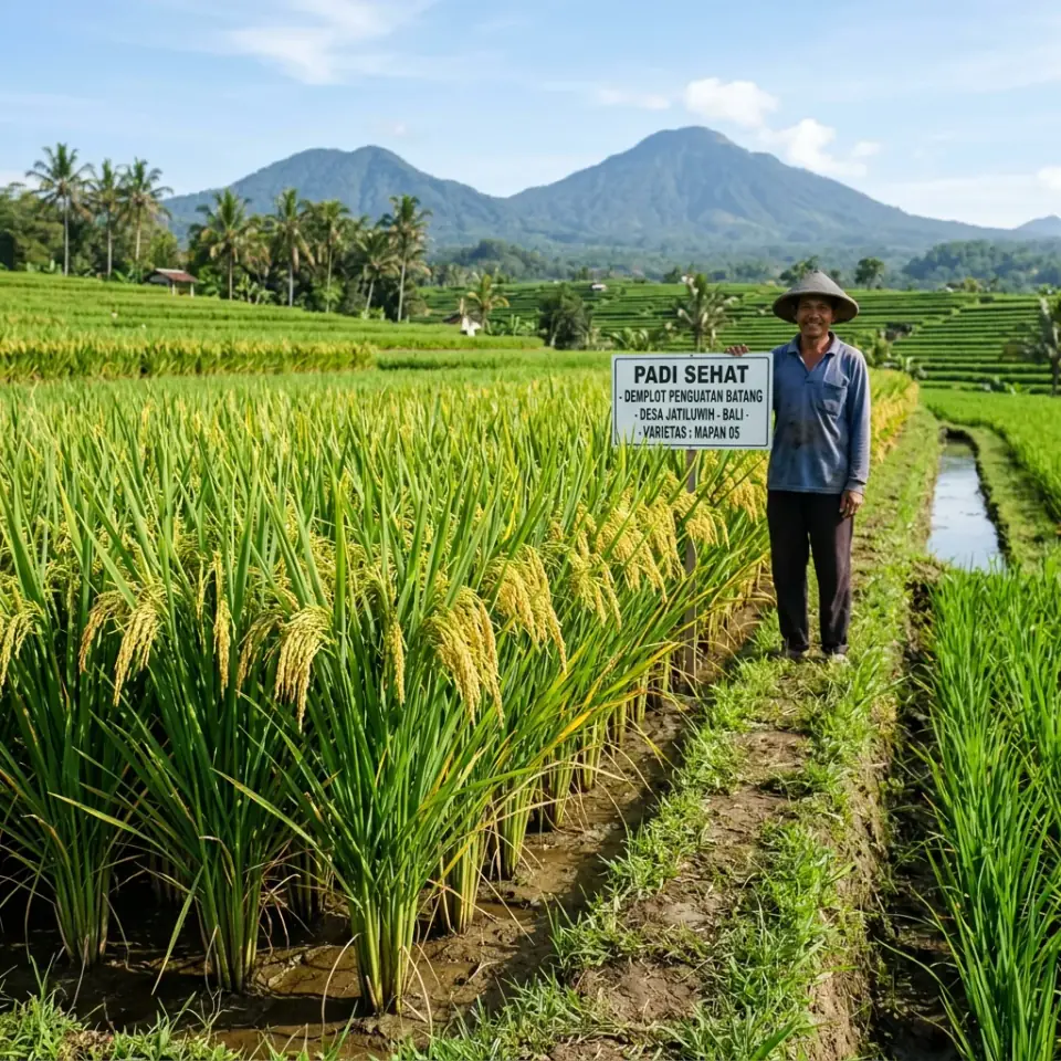 Kondisi tanaman padi tegap lurus batang bawah sekeras kawat