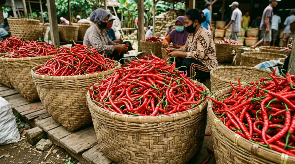 Foto hasil petikan cabai merah segar mengkilap lolos sortir Grade A