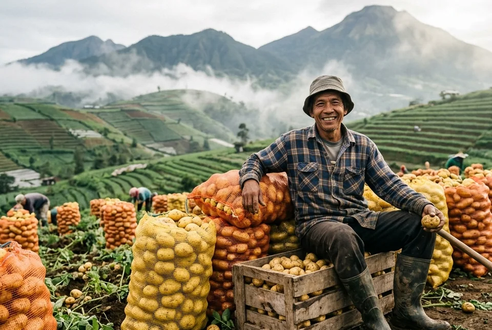 Umbi kentang Granola Grade A berkulit kuning mulus tebal dan padat berisi