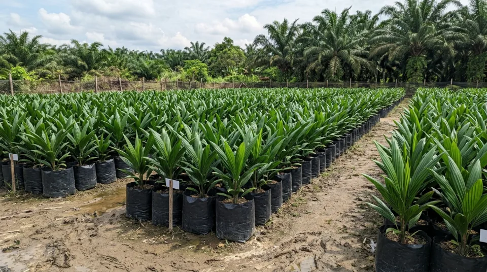 Dokumentasi pembibitan kelapa sawit Pak Hendra di Riau pulih hijau serempak dari bercak kuning