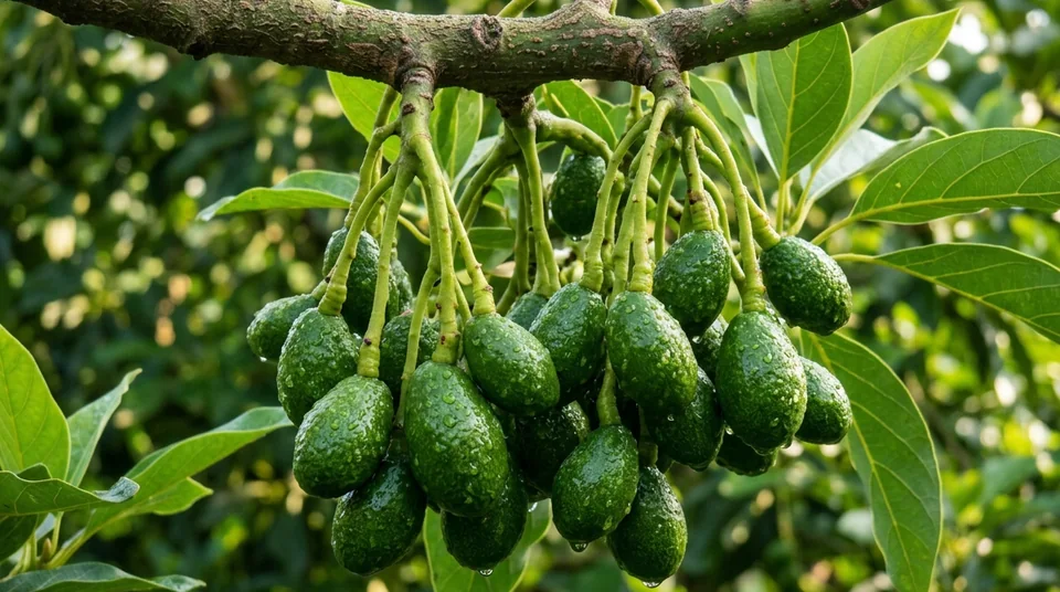 Detail makro dompolan pentil buah yang sehat dengan tangkai hijau kokoh bebas cincin rontok
