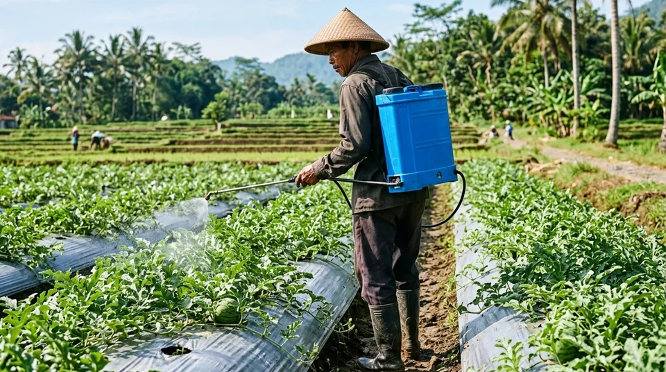Petani semangka dan melon menyemprotkan Saratoga pada fase pembesaran buah