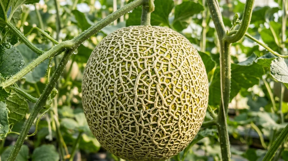Detail makro irisan daging semangka merah kristal dan melon oranye tebal manis