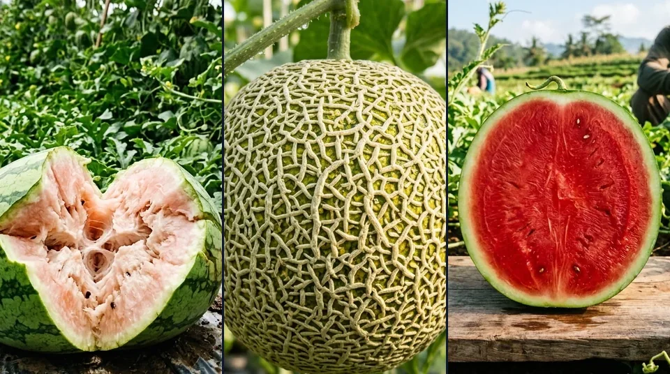 Tahapan pembesaran buah semangka dan melon dari pentil hingga net tebal dan merah manis dengan Saratoga
