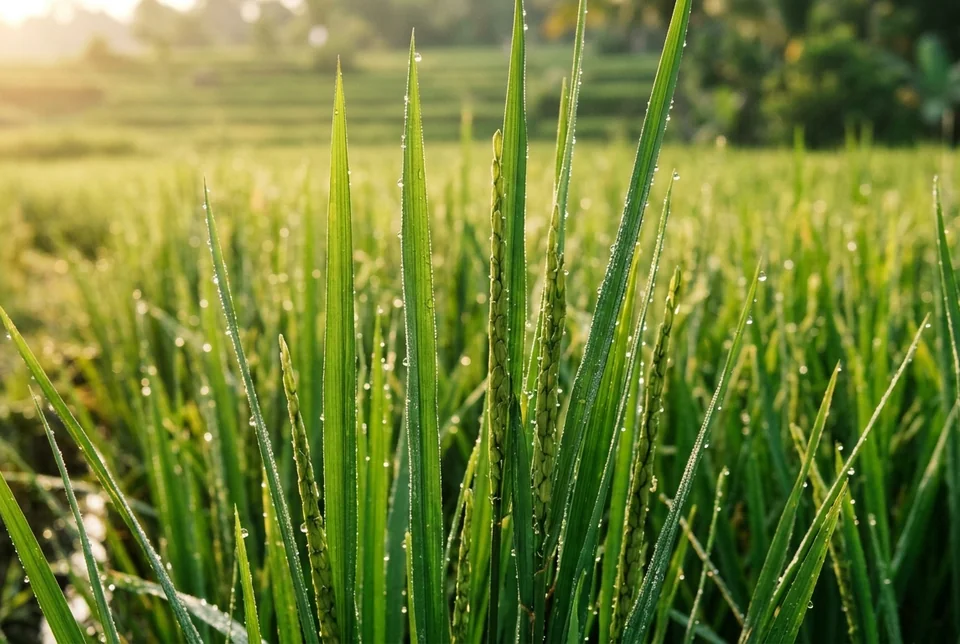 Hamparan sawah kembali hijau royo-royo dalam 4 hari dengan daun bendera padi tegak jegrik