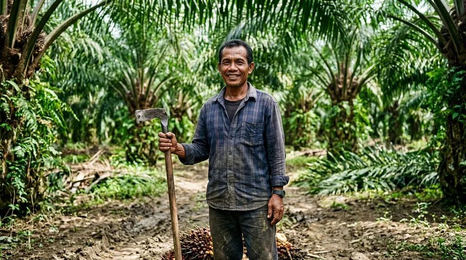 Pak H. Nasution di Kampar Riau bersama tumpukan panen TBS kelapa sawit super padat