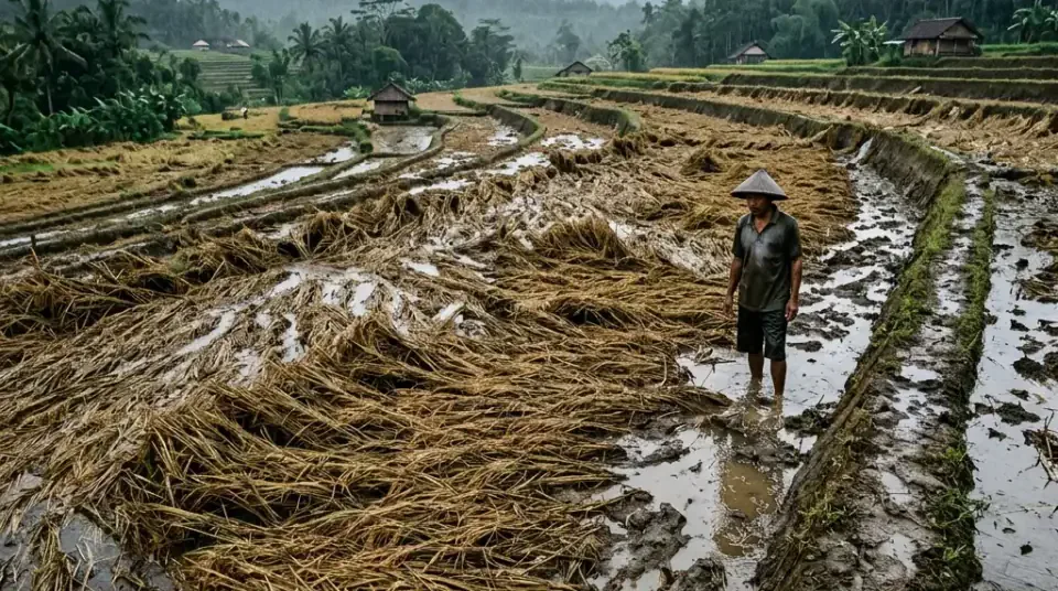 Tanaman jagung daun bawah mengering dini sebelum tongkol terisi penuh dan rawan rebah