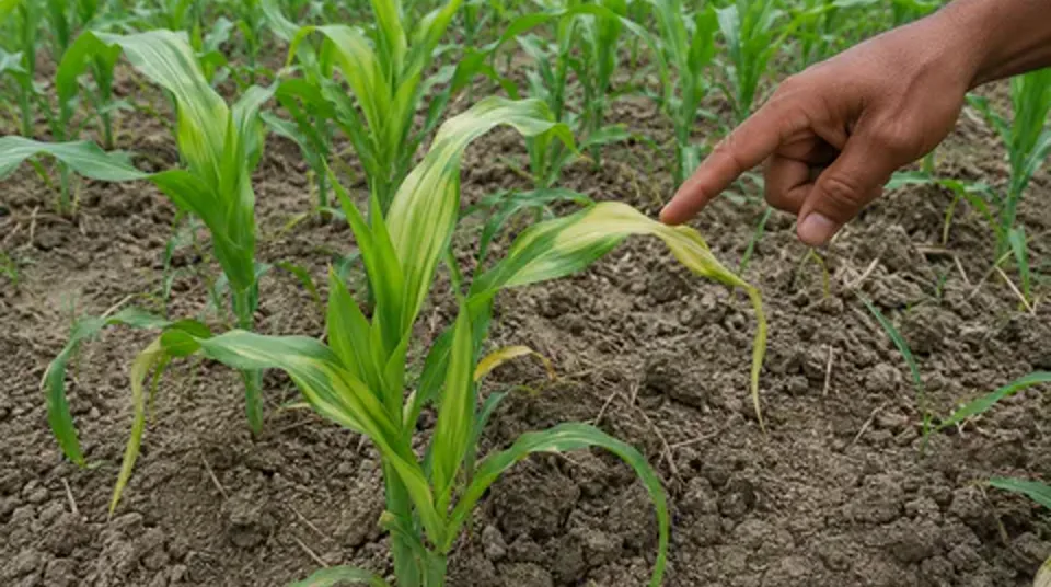 Kondisi tanaman jagung kerdil daun kuning dan tongkol ompong tanpa BENSU