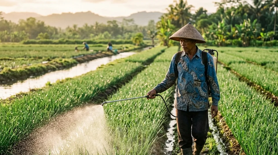 Pak Bambang Sugeng di Sukomoro Nganjuk bersama hasil panen bawang merah Tajuk