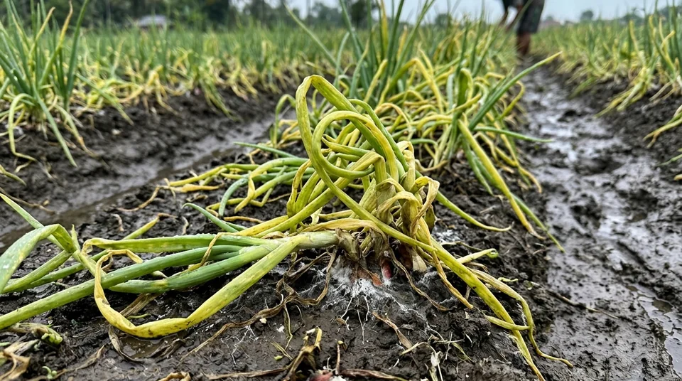 Daun bawang merah melintir rebah moler inul dan pucuk kuning habis diguyur hujan malam