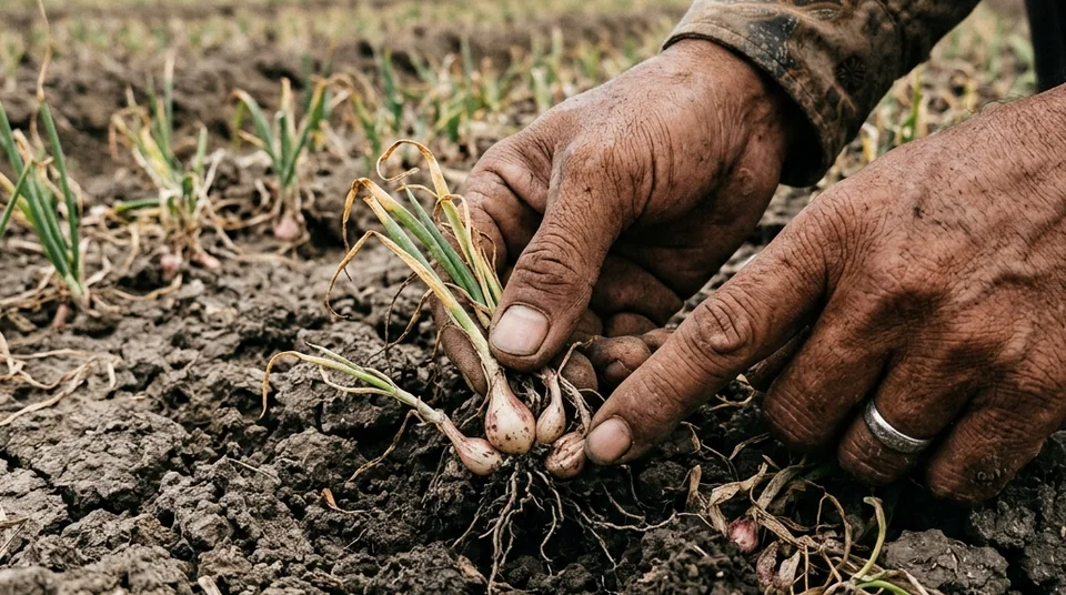 Kondisi bawang merah terserang moler inul daun melintir dan umbi kecil kerdil