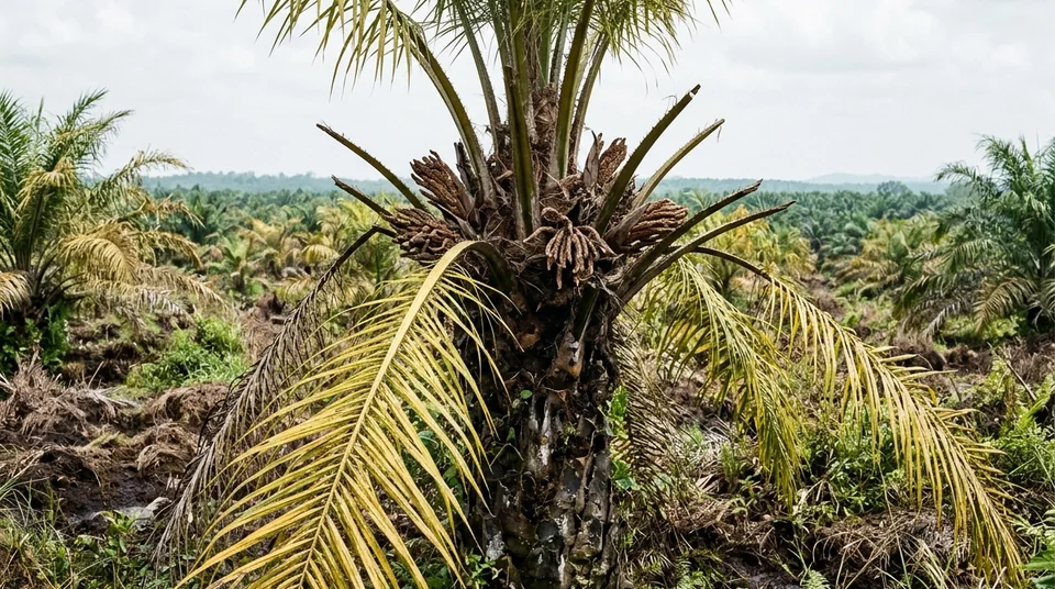 Kelapa sawit hanya mengeluarkan bunga jantan Vesipera mengering dan mengalami trek panjang