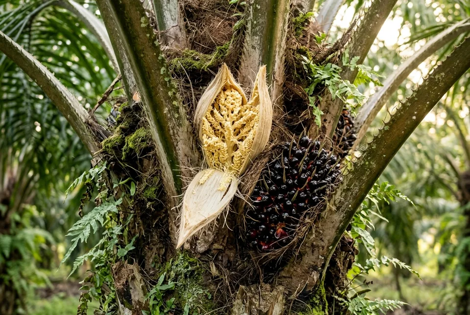 Tandan kelapa sawit yang semula buah cengkeh berubah menjadi berondol bulat besar seragam
