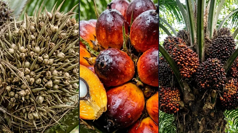 Tahapan perubahan sawit dari bunga jantan dan buah cengkeh menjadi tandan buah segar normal berbobot