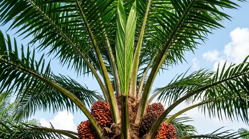 Hamparan kebun kelapa sawit hijau sehat bebas busuk pucuk, bercak daun dan Ganoderma