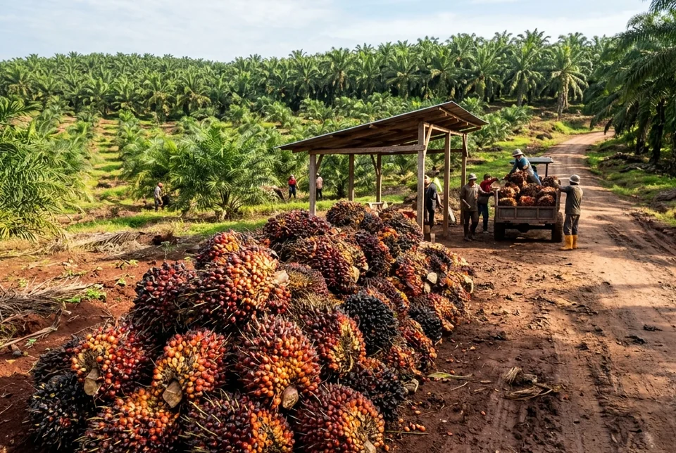 Pangkal batang kelapa sawit mengeras bebas Ganoderma dan tandan buah segar padat bebas busuk buah