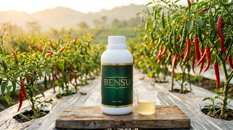 Botol resmi Bensu Pupuk Cair Organik dengan Logo Timbul dan Hologram Shieldtag