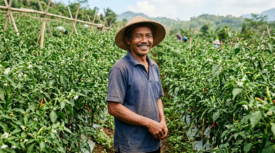 Dokumentasi tanaman cabai rawit Pak Haji Imron penuh buah lebat setelah aplikasi Saratoga di Kediri
