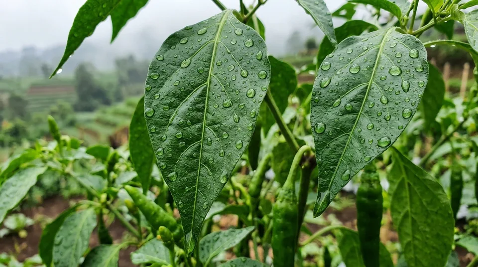 Foto makro daun tanaman tegap jegrik kaku menghadap matahari berkat lapisan Bio-Silika OSA Kojien