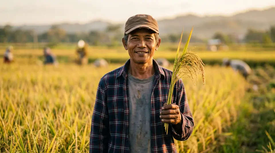 Dokumentasi Pak H. Masduki di sawah padi Inpari 32 yang tegap tahan kresek di Ngawi Jawa Timur