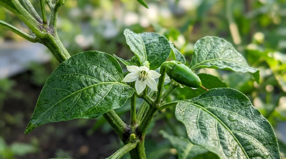 Detail makro daun pucuk cabai yang bersih sehat dan berurat tebal setelah semprot Kojien