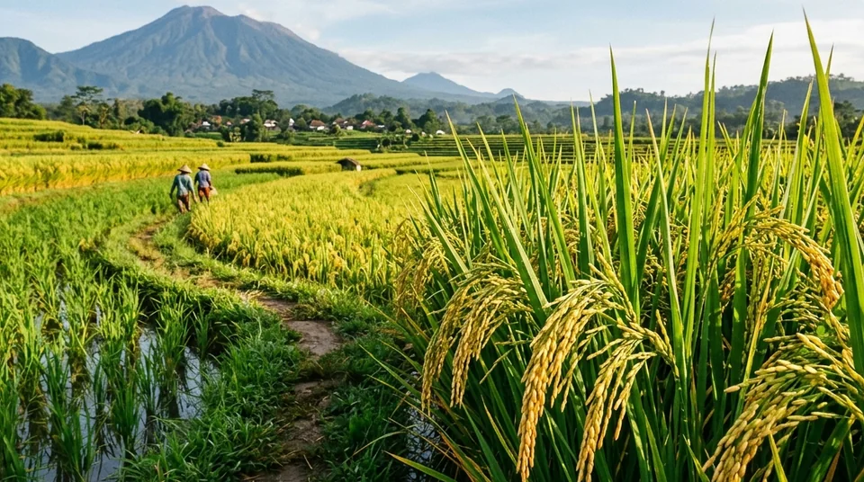 Pak Andi Makkasau di Sidrap Sulawesi Selatan menunjukkan malai padi emas di sawah