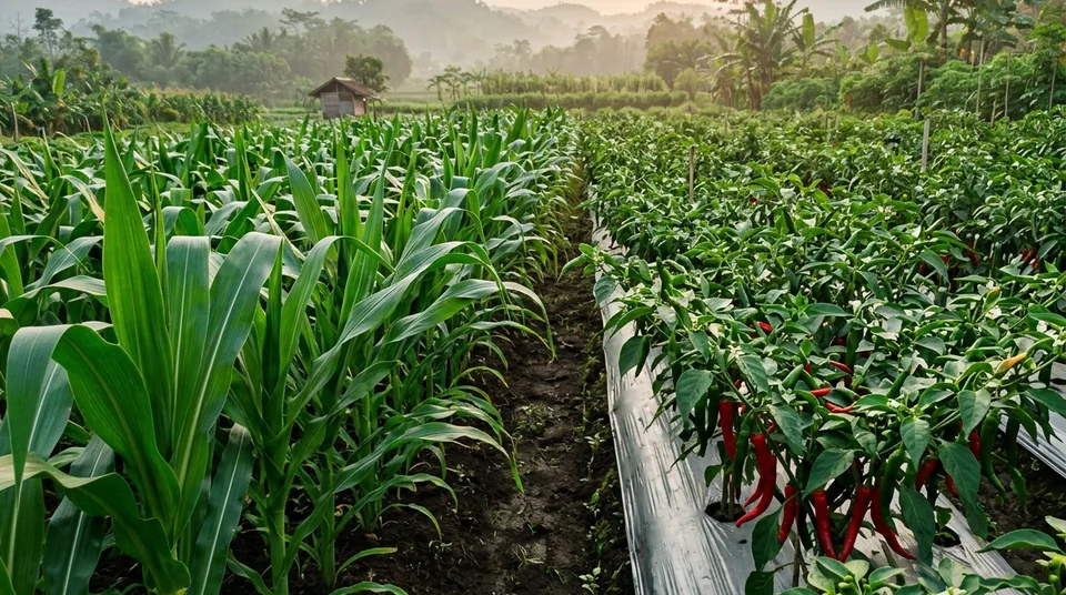 Kondisi jagung hijau tegap bebas bulai dan cabai 40 HST mulus berkat KOJIEN