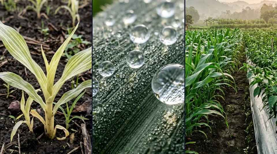 Tahapan pembentukan perisai kaca Nano-Silika KOJIEN pada jagung dan cabai dalam 7 hari
