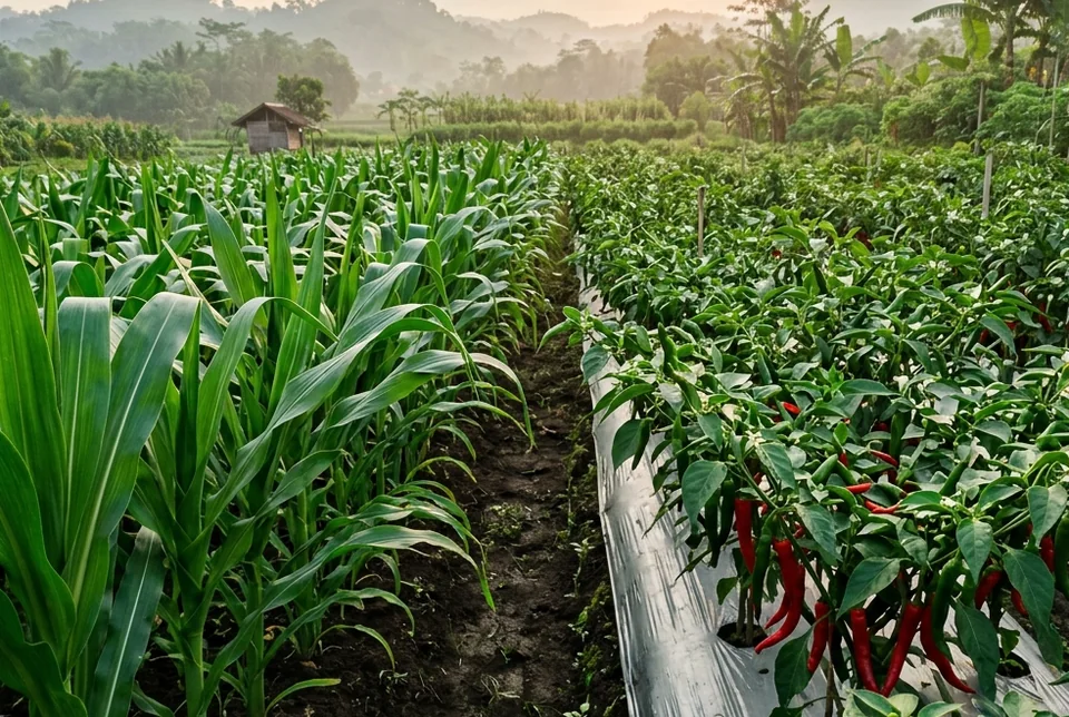 Tanaman cabai 40 HST berdaun mulus kaku dan buah bebas patek