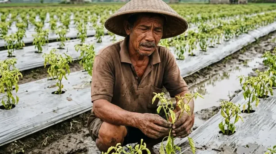 Tanaman tanpa Bensu tetap kerdil kaku dan daun gosong rontok