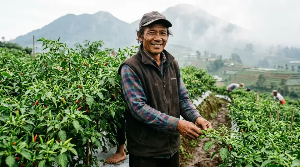 Pak Basuki di Sragen di lahan melon yang pulih dari tempias herbisida