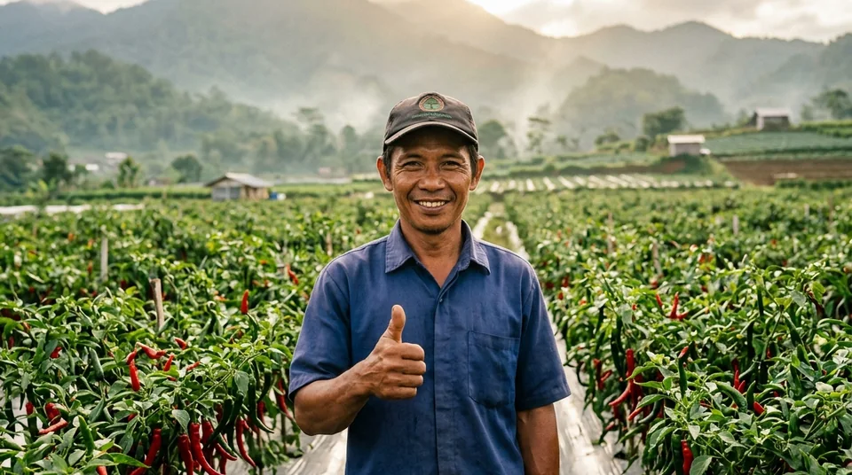 Dokumentasi Kang Arief menunjukkan bukti hasil Saratoga asam amino pada kebun cabai berbuah sangat lebat